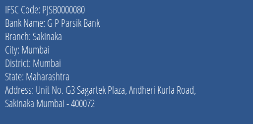 G P Parsik Bank Sakinaka Branch IFSC Code