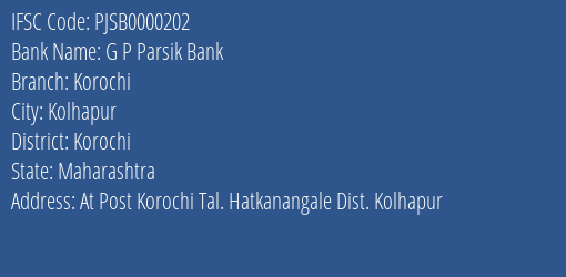 G P Parsik Bank Korochi Branch, Branch Code 000202 & IFSC Code PJSB0000202