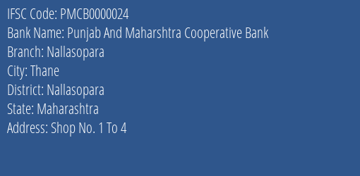 Punjab And Maharshtra Cooperative Bank Nallasopara Branch, Branch Code 000024 & IFSC Code PMCB0000024