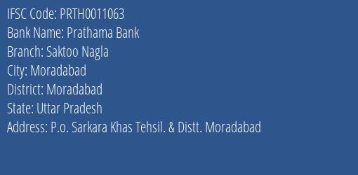 Prathama Bank Saktoo Nagla Branch Moradabad IFSC Code PRTH0011063