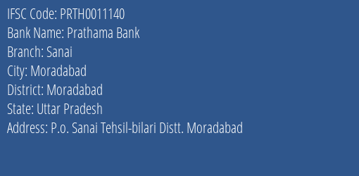 Prathama Bank Sanai Branch Moradabad IFSC Code PRTH0011140