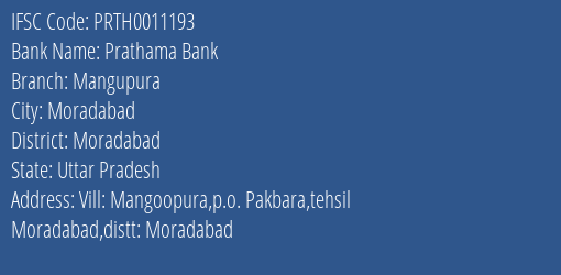 Prathama Bank Mangupura Branch Moradabad IFSC Code PRTH0011193