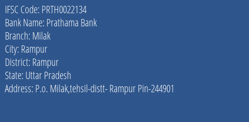 Prathama Bank Milak Branch Rampur IFSC Code PRTH0022134