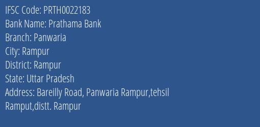 Prathama Bank Panwaria Branch Rampur IFSC Code PRTH0022183