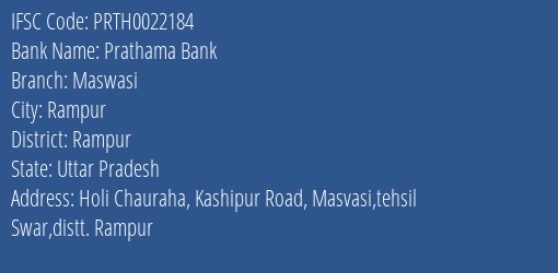 Prathama Bank Maswasi Branch Rampur IFSC Code PRTH0022184