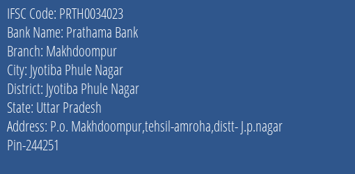 Prathama Bank Makhdoompur Branch Jyotiba Phule Nagar IFSC Code PRTH0034023