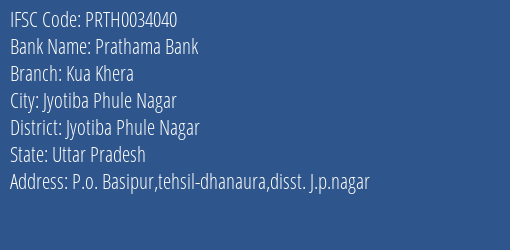 Prathama Bank Kua Khera Branch Jyotiba Phule Nagar IFSC Code PRTH0034040