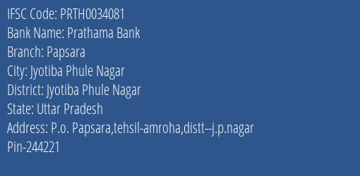 Prathama Bank Papsara Branch Jyotiba Phule Nagar IFSC Code PRTH0034081