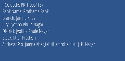 Prathama Bank Jamna Khas Branch Jyotiba Phule Nagar IFSC Code PRTH0034187