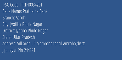 Prathama Bank Aarohi Branch Jyotiba Phule Nagar IFSC Code PRTH0034201