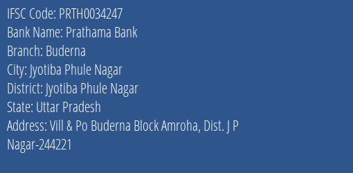 Prathama Bank Buderna Branch Jyotiba Phule Nagar IFSC Code PRTH0034247