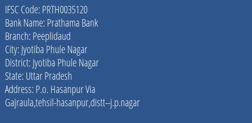 Prathama Bank Peeplidaud Branch, Branch Code 035120 & IFSC Code Prth0035120