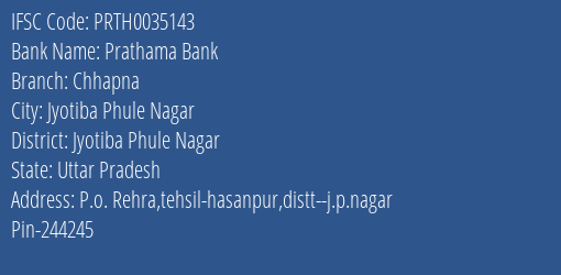 Prathama Bank Chhapna Branch Jyotiba Phule Nagar IFSC Code PRTH0035143