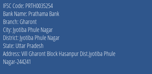 Prathama Bank Gharont Branch Jyotiba Phule Nagar IFSC Code PRTH0035254