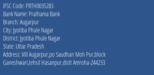 Prathama Bank Augarpur Branch Jyotiba Phule Nagar IFSC Code PRTH0035283