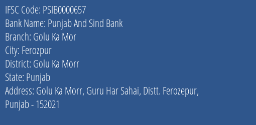 Punjab And Sind Bank Golu Ka Mor Branch Golu Ka Morr IFSC Code PSIB0000657