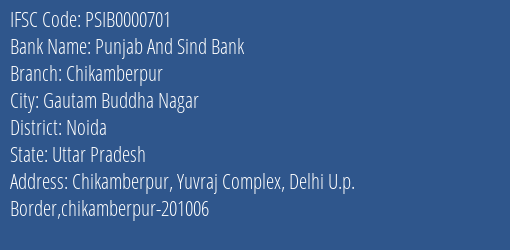 Punjab And Sind Bank Chikamberpur Branch IFSC Code