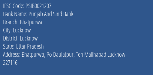 Punjab And Sind Bank Bhatpurwa Branch IFSC Code