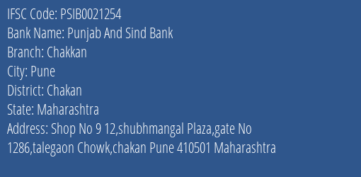 Punjab And Sind Bank Chakkan Branch, Branch Code 021254 & IFSC Code PSIB0021254