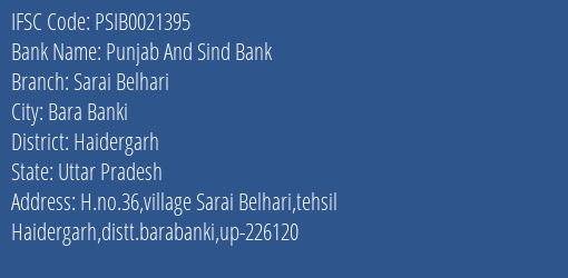Punjab And Sind Bank Sarai Belhari Branch Haidergarh IFSC Code PSIB0021395