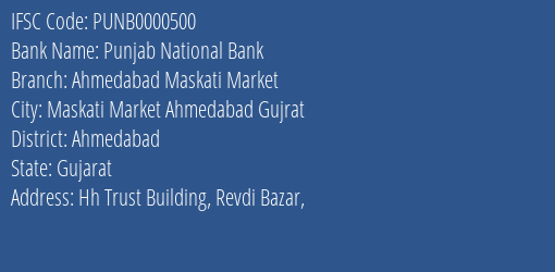 Punjab National Bank Ahmedabad Maskati Market Branch IFSC Code