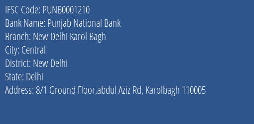 Punjab National Bank New Delhi Karol Bagh Branch IFSC Code