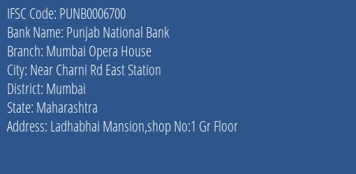 Punjab National Bank Mumbai Opera House Branch IFSC Code