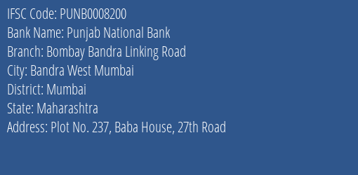 Punjab National Bank Bombay Bandra Linking Road Branch IFSC Code