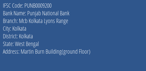 Punjab National Bank Mcb Kolkata Lyons Range Branch IFSC Code