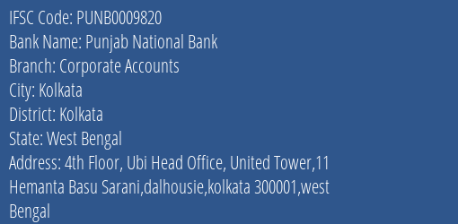 Punjab National Bank Corporate Accounts Branch IFSC Code