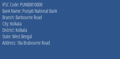 Punjab National Bank Barbourne Road Branch IFSC Code