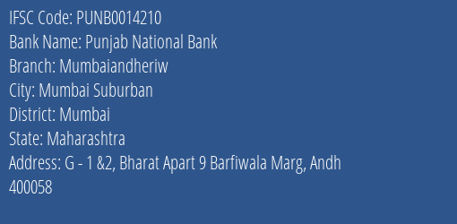 Punjab National Bank Mumbaiandheriw Branch IFSC Code