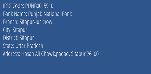 Punjab National Bank Sitapur Lucknow Branch Sitapur IFSC Code PUNB0015910