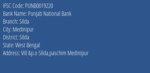 Punjab National Bank Silda Branch Silda IFSC Code PUNB0019220