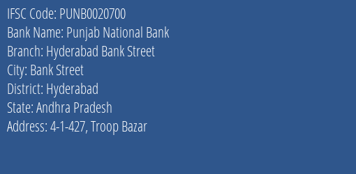 Punjab National Bank Hyderabad Bank Street Branch IFSC Code