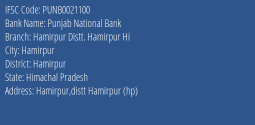 Punjab National Bank Hamirpur Distt. Hamirpur Hi Branch IFSC Code