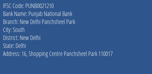 Punjab National Bank New Delhi Panchsheel Park Branch IFSC Code