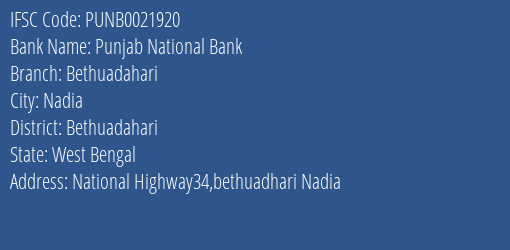 Punjab National Bank Bethuadahari Branch Bethuadahari IFSC Code PUNB0021920