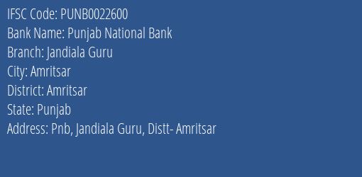 Punjab National Bank Jandiala Guru Branch IFSC Code