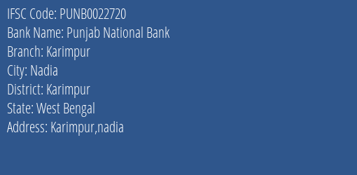 Punjab National Bank Karimpur Branch Karimpur IFSC Code PUNB0022720