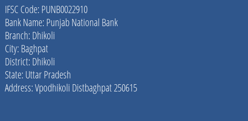 Punjab National Bank Dhikoli Branch Dhikoli IFSC Code PUNB0022910