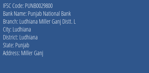 Punjab National Bank Ludhiana Miller Ganj Distt. L Branch IFSC Code