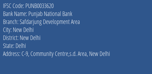 Punjab National Bank Safdarjung Development Area Branch New Delhi IFSC Code PUNB0033620