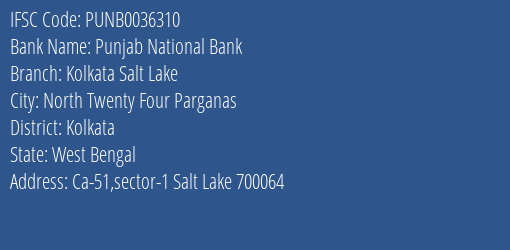 Punjab National Bank Kolkata Salt Lake Branch IFSC Code