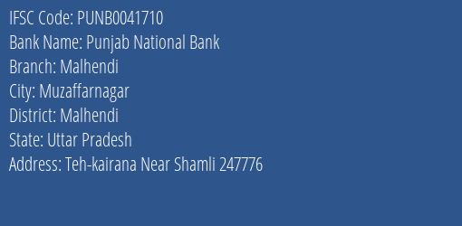 Punjab National Bank Malhendi Branch Malhendi IFSC Code PUNB0041710