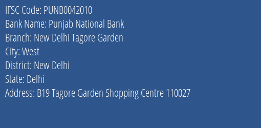 Punjab National Bank New Delhi Tagore Garden Branch IFSC Code