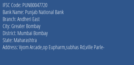 Punjab National Bank Andheri East Branch IFSC Code