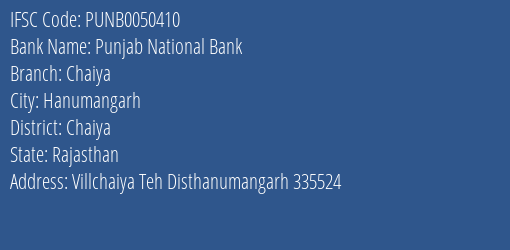 Punjab National Bank Chaiya Branch Chaiya IFSC Code PUNB0050410