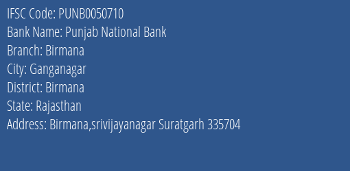 Punjab National Bank Birmana Branch Birmana IFSC Code PUNB0050710