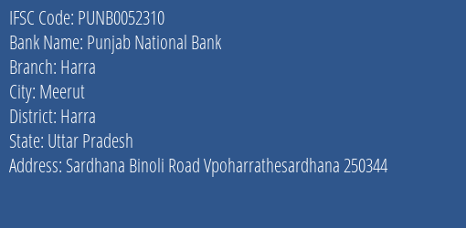 Punjab National Bank Harra Branch Harra IFSC Code PUNB0052310